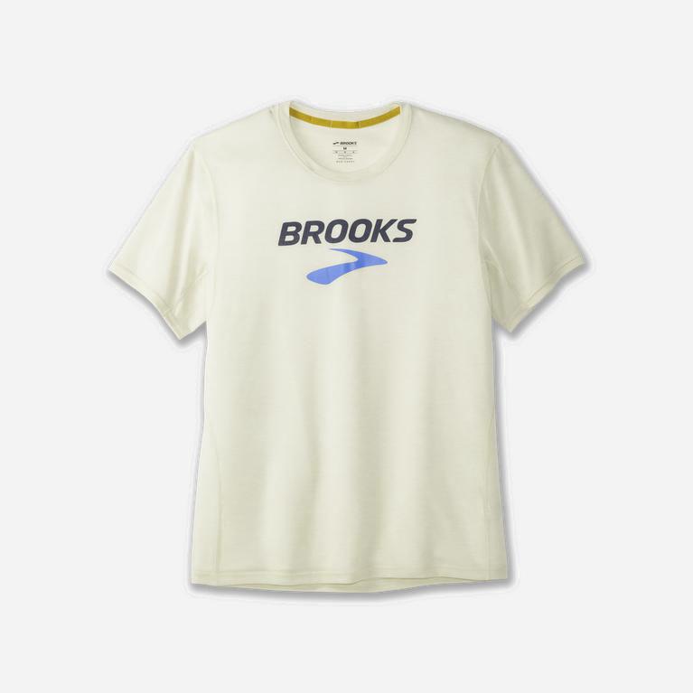 Brooks Distance Graphic Men's Short Sleeve Running Shirt UK Online - Heather Honeydew/Legacy/White (